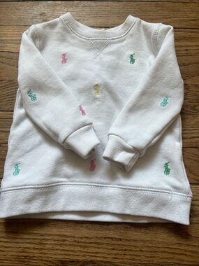 Ralph Lauren White Crewneck Sweatshirt with Multi-Color Pony Embroidery